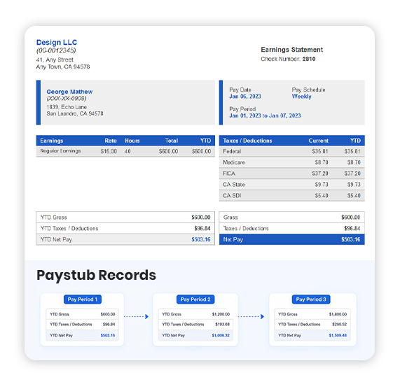 Accurate Consecutive Paystub Records