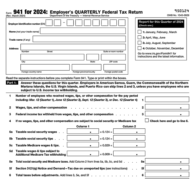 Form 941: Employer’s Quarterly Federal Tax Return