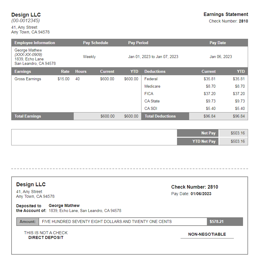 Trolley Grey Paystub template- Free Sample pay stub template
